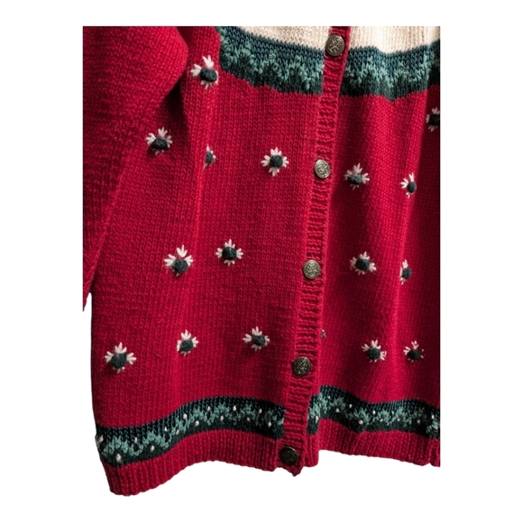 Cardigan holiday sweater knit Embroidered red green Christmas 90s - Picture 4 of 8